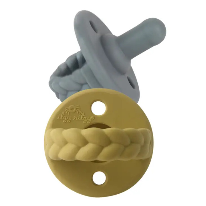 Sweetie Soother | Pacifier 2-Pack | Dark Gray & Mustard Braids | Itzy Ritzy