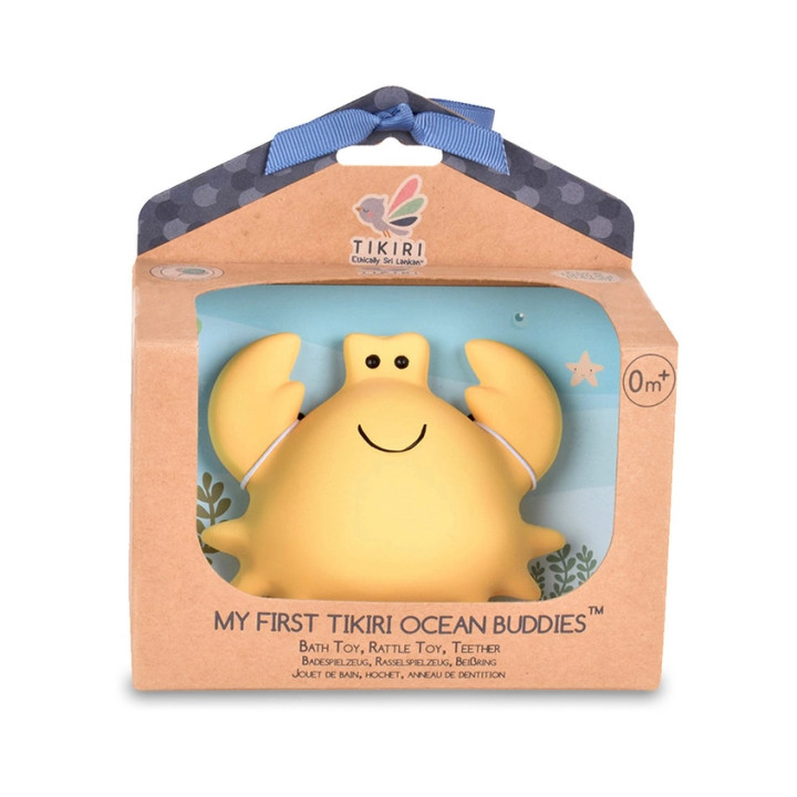 Crab Organic Natural Rubber Rattle, Teether & Bath Toy | Tikiri Toys