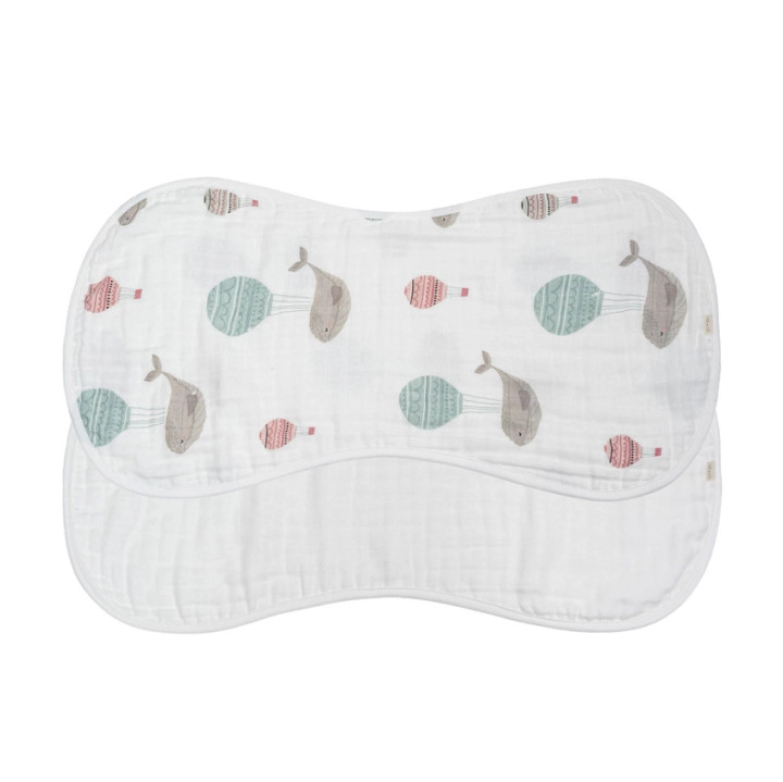 Ali + Oli Bamboo Muslin Burp Cloth 2-Pack (Whale White)