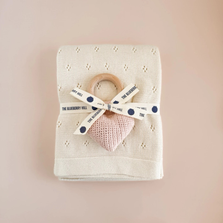 Pique Blanket & Heart Rattle Gift Set | The Blueberry Hill