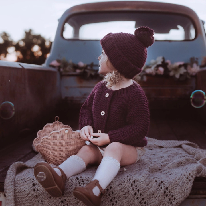 Plum Garter Stitch Cardigan Sweater | Huggalugs