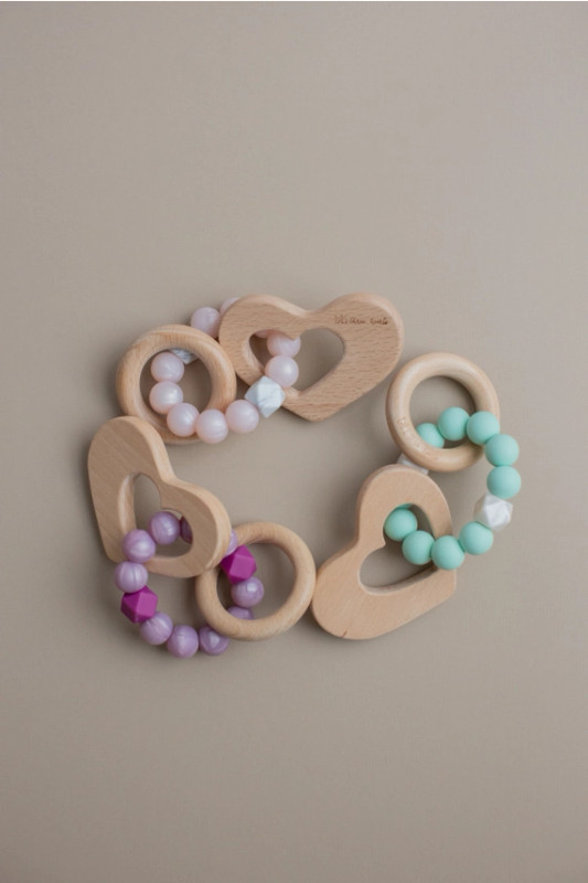 Heart Teething Rattle - Silver Pink | Three Hearts