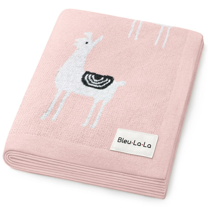Luxury Knit Llama Swaddle Baby Blanket - Pink | Bleu La La