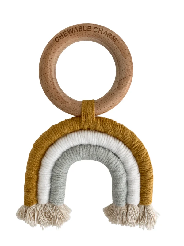 Chewable Charm | Macrame Rainbow - Mustard + Grey