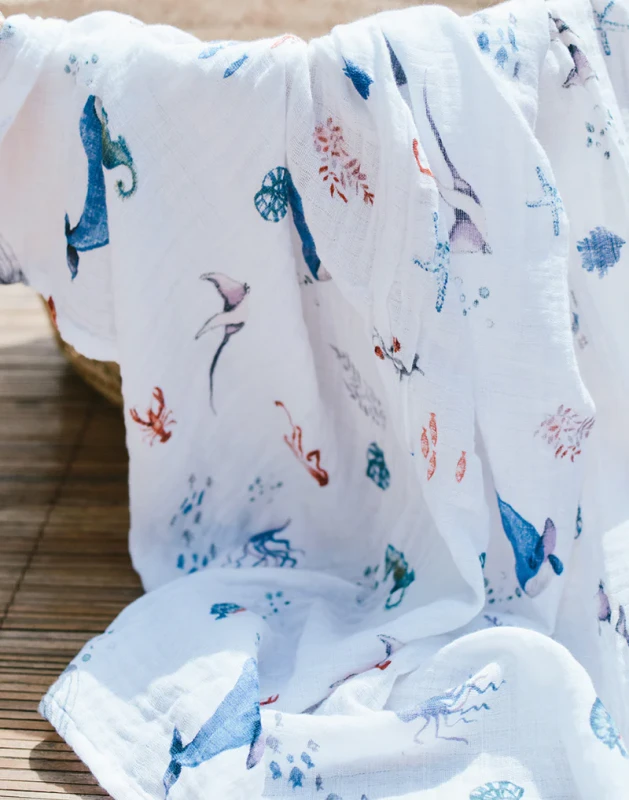 Malabar Baby Organic Swaddle Set - Life's A Beach (Under The Sea & Blue Octopus Stripe)