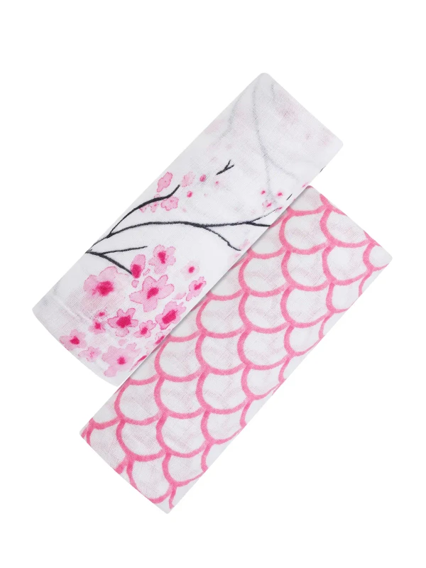 Malabar Baby  Organic Swaddle Set - Sakura (Cherry Blossom & Pink Stripe)