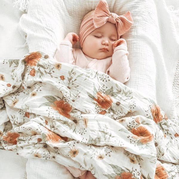 Muslin Swaddle | Spring Blossom | White | Mini Scout