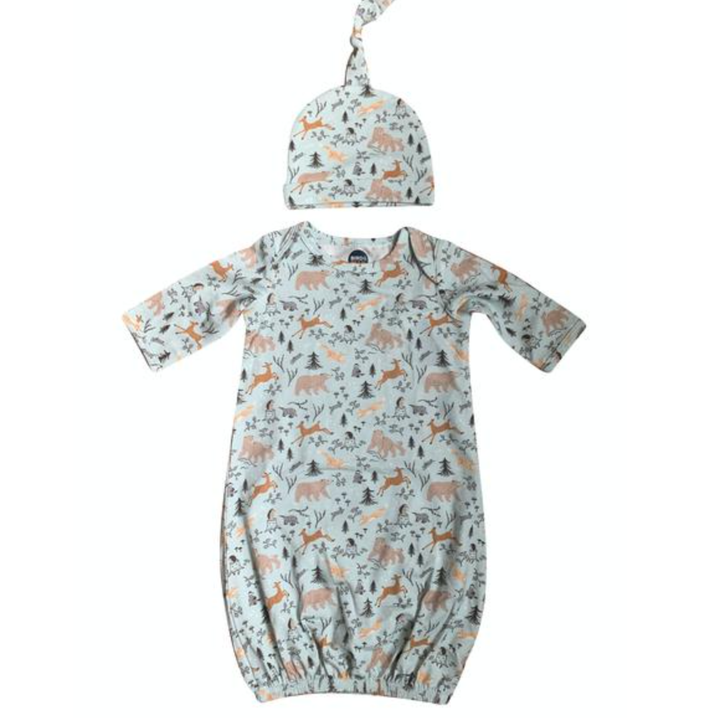 Bird & Bean | Newborn Gown & Hat Set - Forest Friends