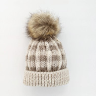 Pebble Brown Buffalo Check Pom Pom Beanie Hat | Huggalugs