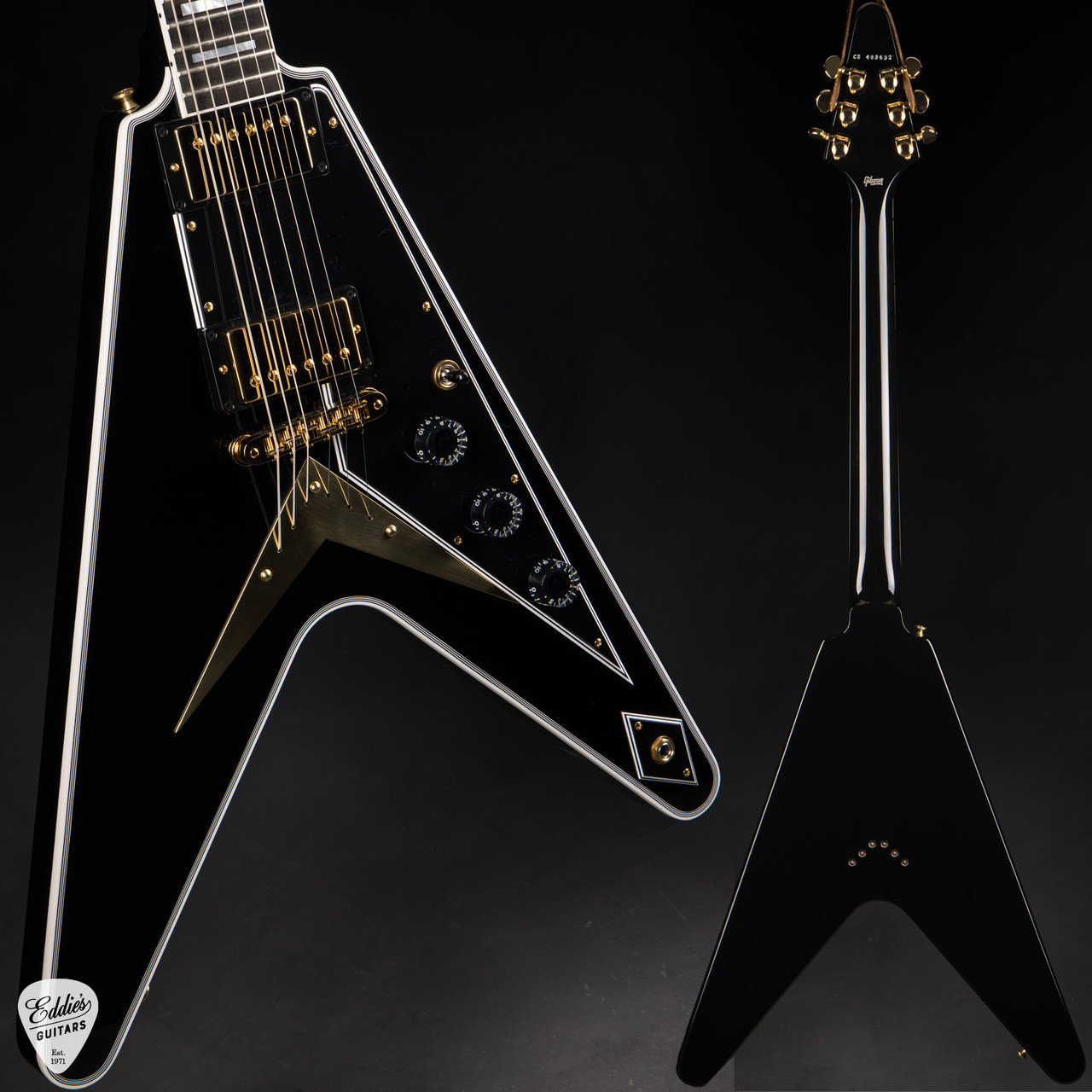 Gibson Custom Shop Flying V Custom Ebony 6.14 #CS403692 - Eddie's