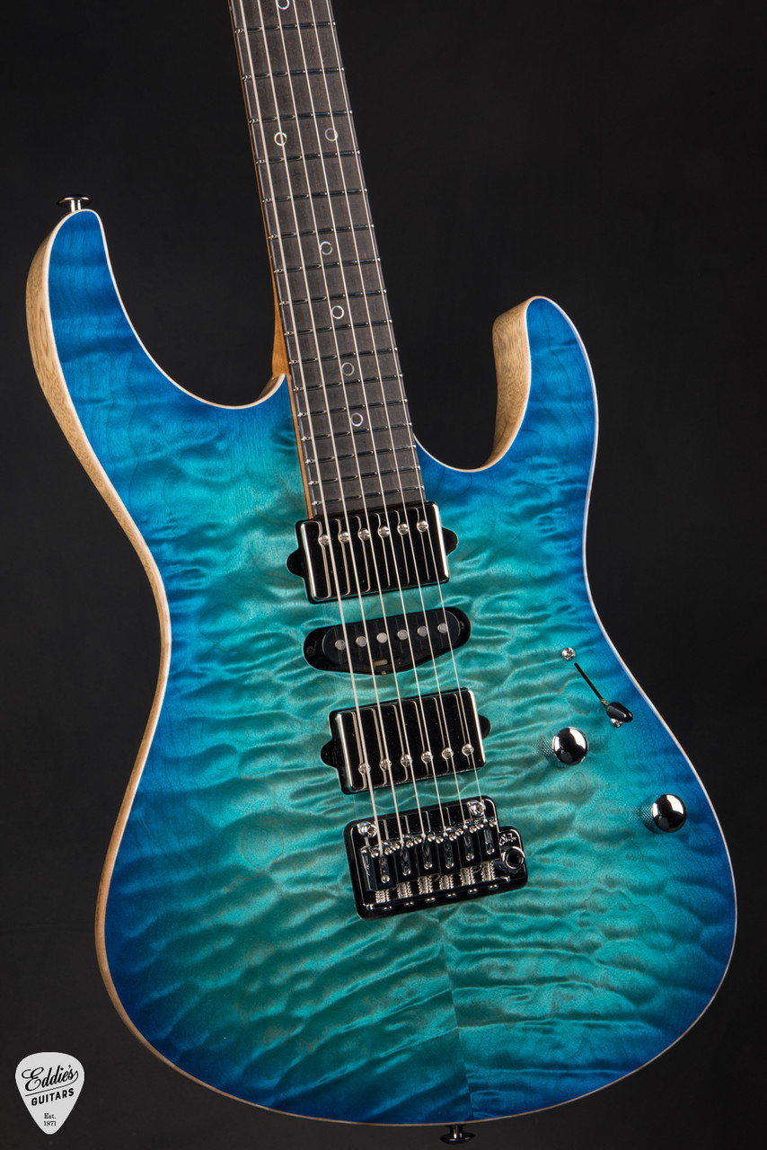 ギター Suhr Modern DealerSelected Quilted Maple Suhr Modern Quilt Maple & Black Limba - Bahama Blue Burst