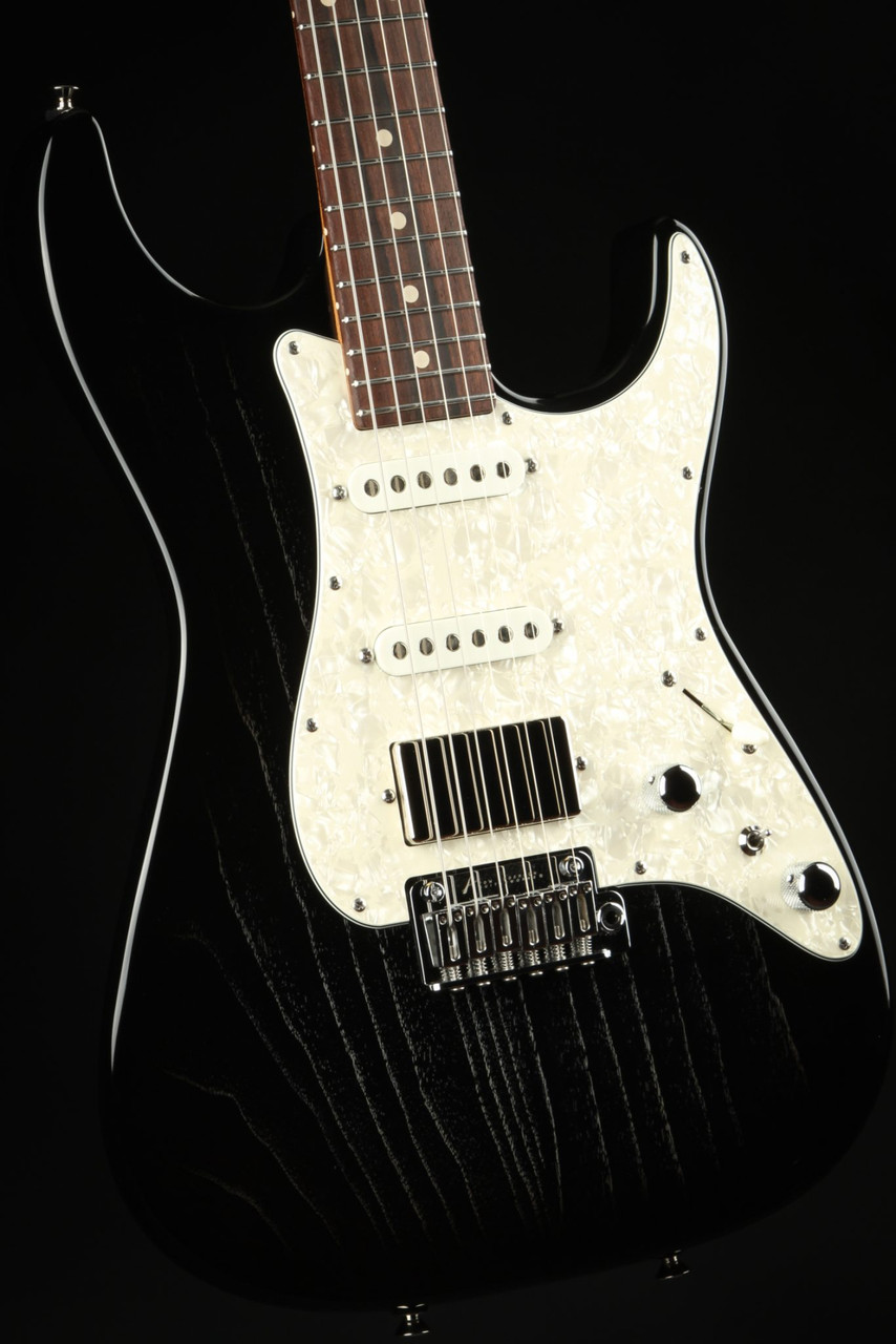ギター Tom Anderson Classic HSH w/Piezo Black Tom Anderson The Classic - Black w/ White Dog Hair - Eddie's Guitars