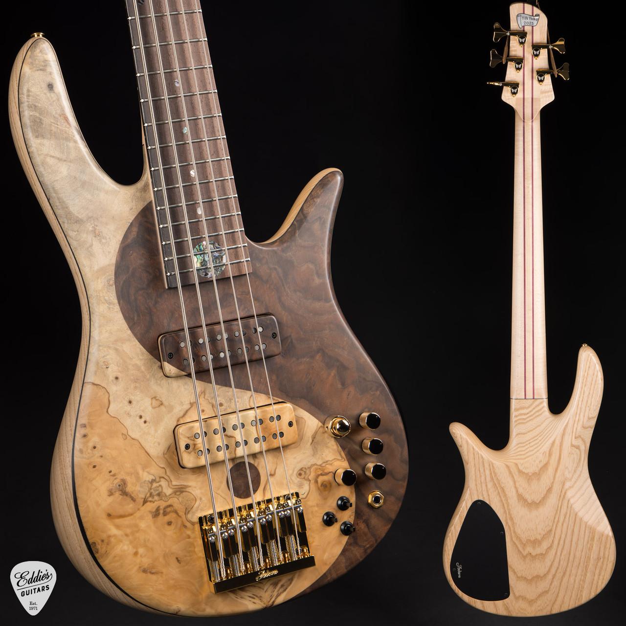 Fodera Monarch Deluxe Yin Yang 5 - Buckeye/Walnut - Eddie's Guitars