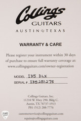 Collings I35 Certificate of Authenticity