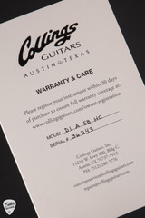Case Card for Collings D1A Hill Country Sunburst Acoustic Guitar with Adirondack Spruce & Honduran Mahogany