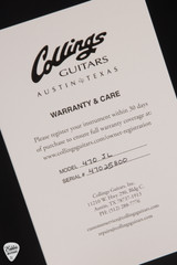 Case Card for Collings 470 JL Electric Guitar in Antiqued Blonde Top