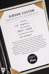 Certificate for Gibson Custom Shop PSL Murphy Lab Les Paul Custom Heavy Aged Gold Mist Poly Electric Guitar