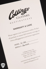 Case Card for Collings C-00 Sunburst Acoustic Guitar with Sitka Spruce and Honduran Mahogany