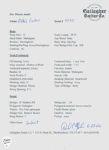 Spec Sheet for Gallagher Doc Watson Acoustic Guitar with Sitka Spruce and Mahogany in Sunburst