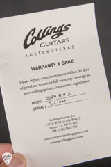 Case Card for 2021 Collings 002HA T Acoustic Guitar with Baked Adirondack Spruce and Indian Rosewood