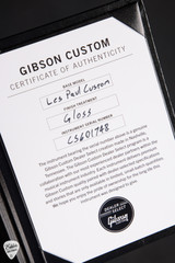 Certificate of Authenticity for Gibson Custom Shop Dealer Select Les Paul Custom 5A Quilt Tree Of Life Cobra Burst Electric Guitar