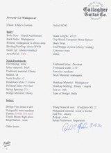 Spec Sheet for Gallagher Provenir Grand Auditorium Acoustic Guitar with Moon Spruce and Madagascar Rosewood