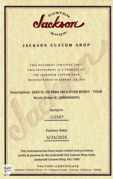 Certificate of Authenticity for Jackson Custom Shop SL2H Soloist Inca Silver over Sunburst Tour Relic Electric Guitar