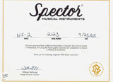 Certificate of Authenticity for Spector NS 2 4 String Neck Thru Fretless Box Elder and Swamp Ash Electric Bass