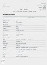 Spec Sheet for Novo Serus J Custom Surf Mary Kaye Electric Guitar