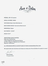 Spec Sheet for Huss and Dalton DS12 Custom Acoustic Guitar with Bearclaw Sitka Spruce and Tasmanian Blackwood in Sunburst