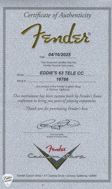 Fender Custom Shop Eddies Guitars Exclusive Dealer Select Roasted 1963 Telecaster Electric guitar in dusk pearl