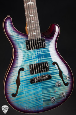 2024 – Paul Reed Smith Eddie’s Guitars Wood Library Hollowbody II Piezo Brazilian/Head Stock Repair Electric Guitar in Aquableux with Purple Burst