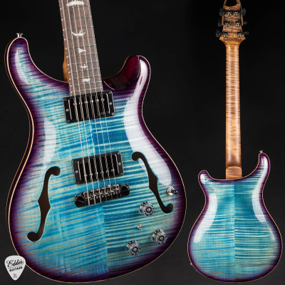 2024 – Paul Reed Smith Eddie’s Guitars Wood Library Hollowbody II Piezo Brazilian/Head Stock Repair Electric Guitar in Aquableux with Purple Burst