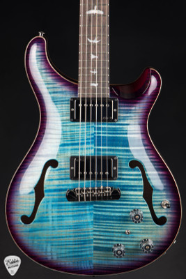 2024 – Paul Reed Smith Eddie’s Guitars Wood Library Hollowbody II Piezo Brazilian/Head Stock Repair Electric Guitar in Aquableux with Purple Burst