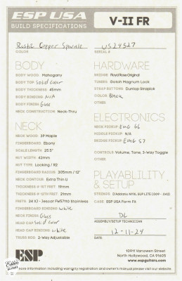 ESP V-II FR BH Electric Guitar in Rustic Copper Sparkle