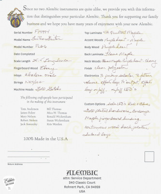 Alembic Further 6 Electric Guitar in 5A Quilted Maple