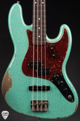 ベース Fender Custom Shop Jazz - Green Sparkle Fender Custom Shop 1964 Jazz Bass Heavy Relic P/J - Seafoam Green