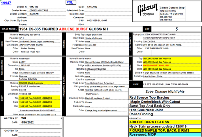 2024 -Gibson Custom Shop PSL '64 ES-335 Figured Reissue Gloss Abilene Burst 7.8 #140462