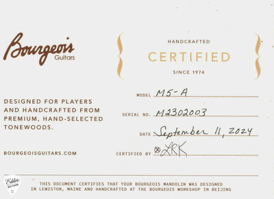 Bourgeois M5-A - Aged Tone Adirondack Spruce & Aged Tone Maple Mandolin