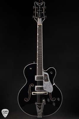 Gretsch Pro Falcon Hollow Body with String-Thru Bigsby, Gold Hardware, Ebony Fingerboard Black electric guitar