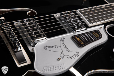 Gretsch Pro Falcon Hollow Body with String-Thru Bigsby, Gold Hardware, Ebony Fingerboard Black electric guitar