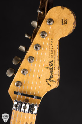 Fender Custom Shop Master Built 1957 Stratocaster Ultra Relic Electric Guitar in Black Over Graffiti Yellow