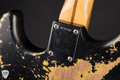 Fender Custom Shop Master Built 1957 Stratocaster Ultra Relic Electric Guitar in Black Over Graffiti Yellow