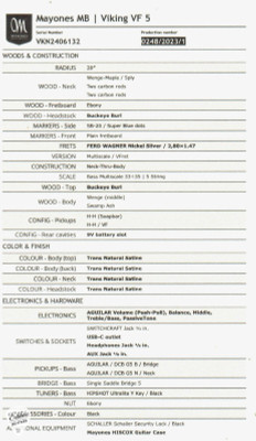 Mayones Viking 5 VF Transparent Natural Satin bass guitar