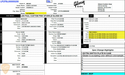 Gibson Custom Shop PSL Les Paul Custom Gloss Pink Sparkle 10.4 #CS402453