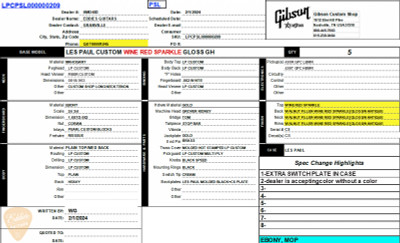 Gibson Custom Shop PSL Les Paul Custom Gloss Wine Red Sparkle 9.3 #CS402613