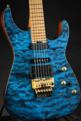 Jackson USA Signature Phil Collen PC1 Satin Caramelized Flame Maple Fingerboard - Satin Transparent Blue #XN12085