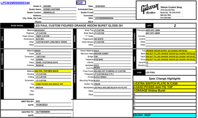 Gibson Custom Shop Made 2 Measure Les Paul Custom Figured Orange Widow 9.11 #CS402246 Electric Guitar