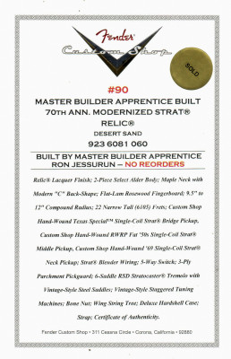 Fender Custom Shop Master Built 70th Anniversary Modernized Strat Relic Desert Sand/2024 Autumn Winter Dealer Event