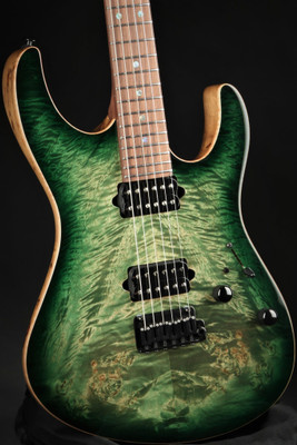 Suhr Modern Black Limba/Waterfall Burl Maple - Faded Trans Green Burst #JS8U4J, 62189